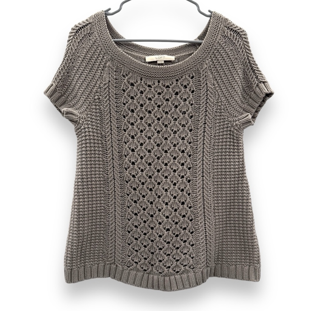 Ann Taylor Loft Gray Open Chunky Knit Short Sleeve Pullover Sweater Sz XS